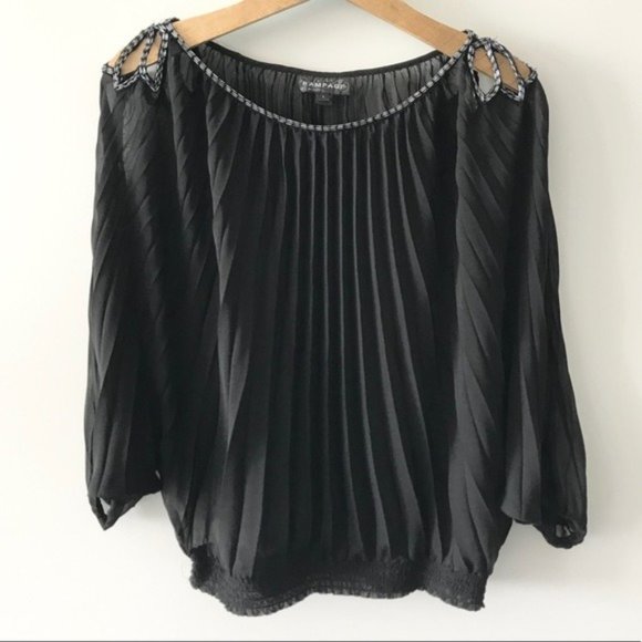 Rampage Pleated Flowy Beaded Cutout Blouse Top N30 - Picture 1 of 11